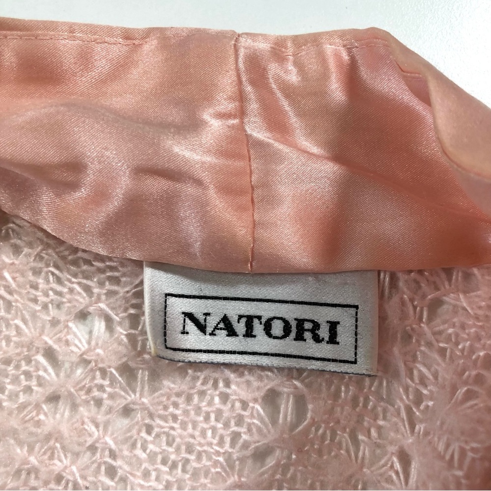 Natori Vintage Blush Pink Crochet Knit Long Robe Lace Size M - Picture 6 of 10